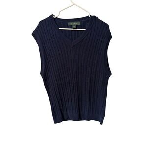 Brooks Brothers Size 100% Golf Navy Cable Knit V Neck Sweater Vest 100 Cotton